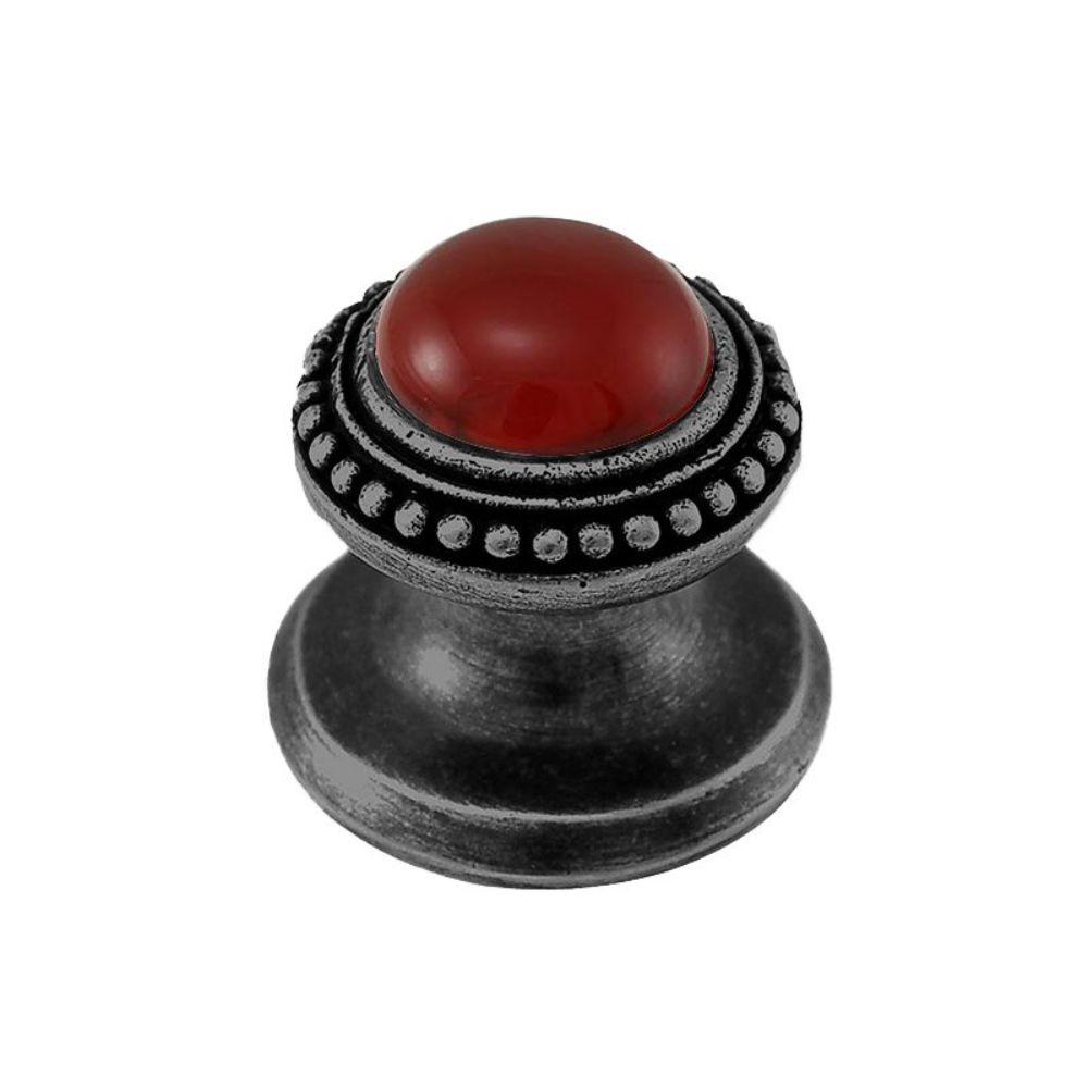 Vicenza K1147-GM-CA Gioiello Knob Small Beads in Gunmetal with Carnelian Leather and Stone Insert