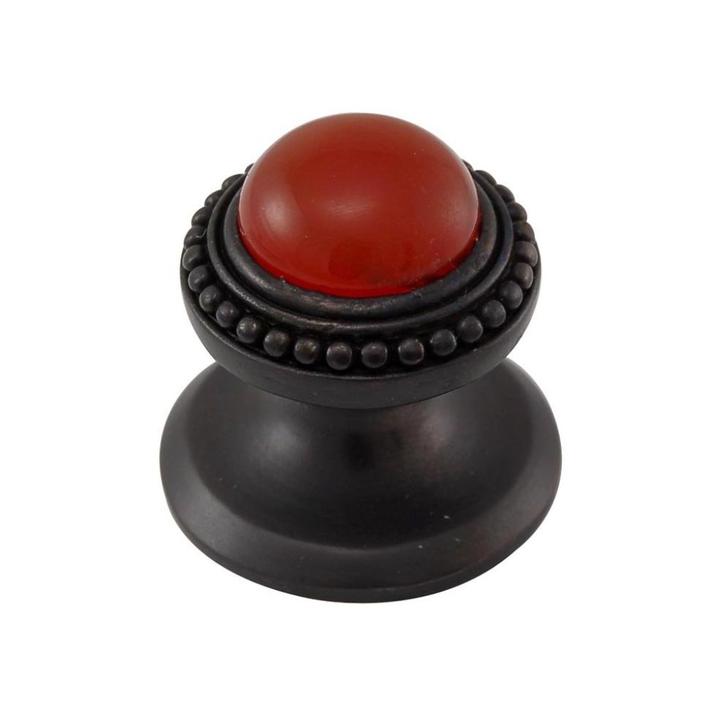 Vicenza K1147-OB-CA Gioiello Knob Small Beads in Oil-Rubbed Bronze with Carnelian Leather and Stone Insert