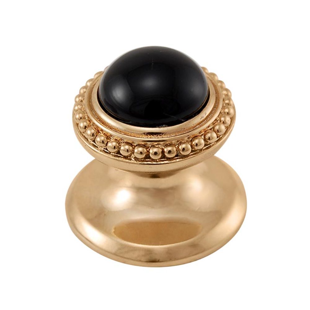 Vicenza K1147-PG-BO Gioiello Knob Small Beads in Polished Gold with Black Onyx Leather and Stone Insert