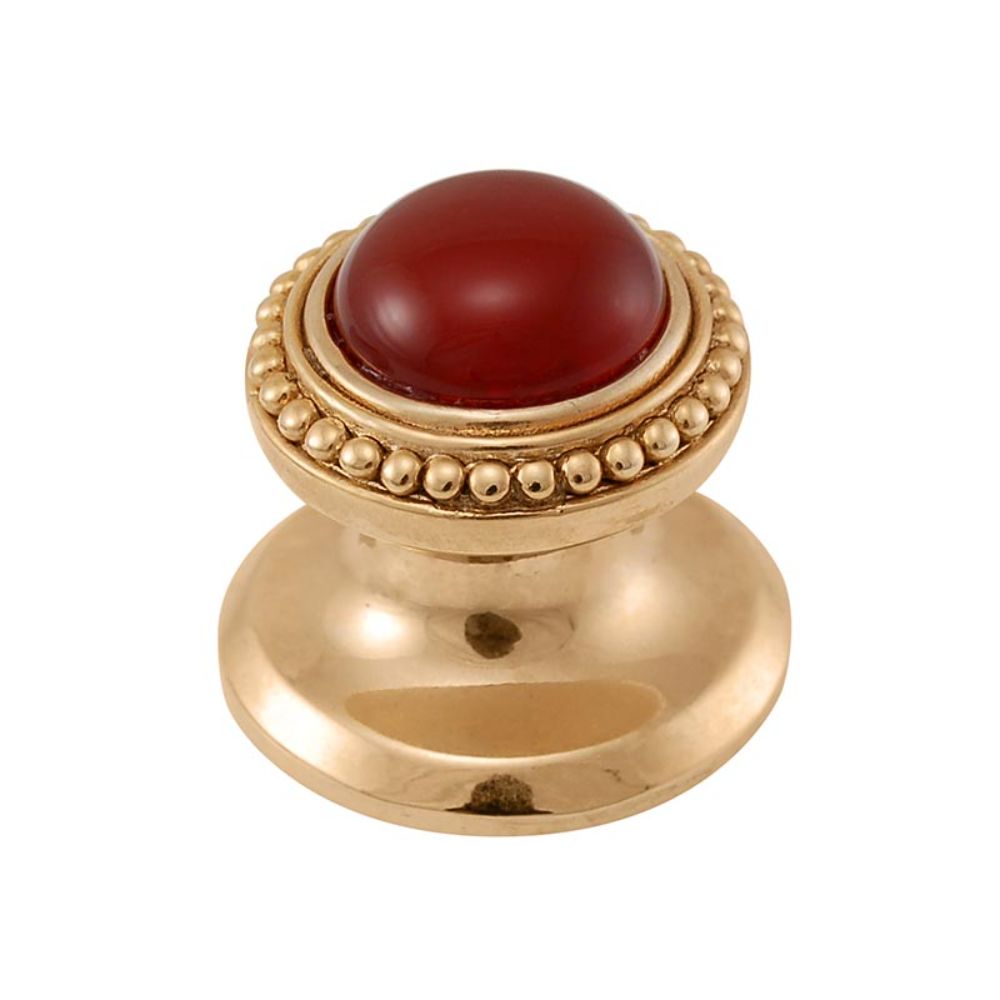 Vicenza K1147-PG-CA Gioiello Knob Small Beads in Polished Gold with Carnelian Leather and Stone Insert