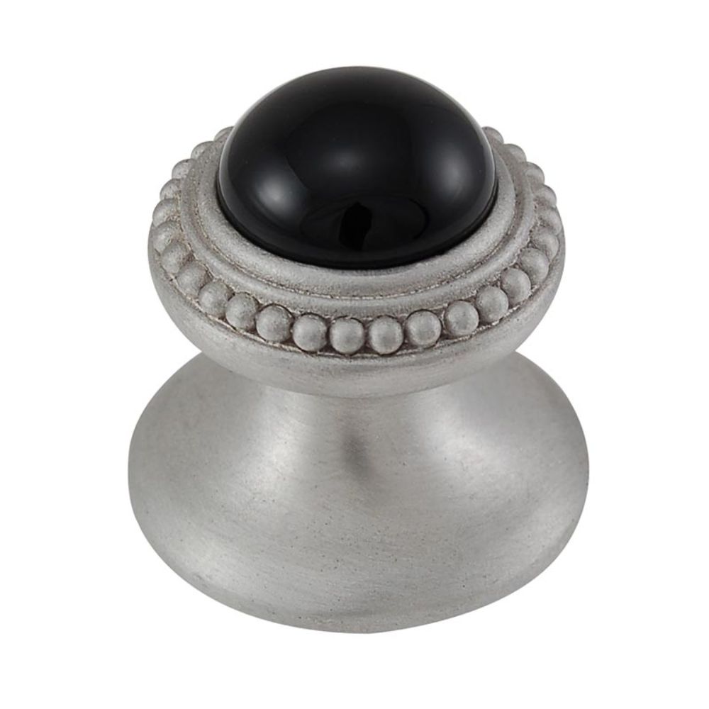 Vicenza K1147-SN-BO Gioiello Knob Small Beads in Satin Nickel with Black Onyx Leather and Stone Insert