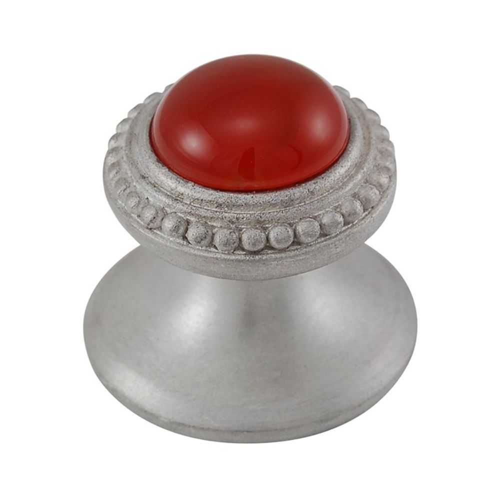 Vicenza K1147-SN-CA Gioiello Knob Small Beads in Satin Nickel with Carnelian Leather and Stone Insert