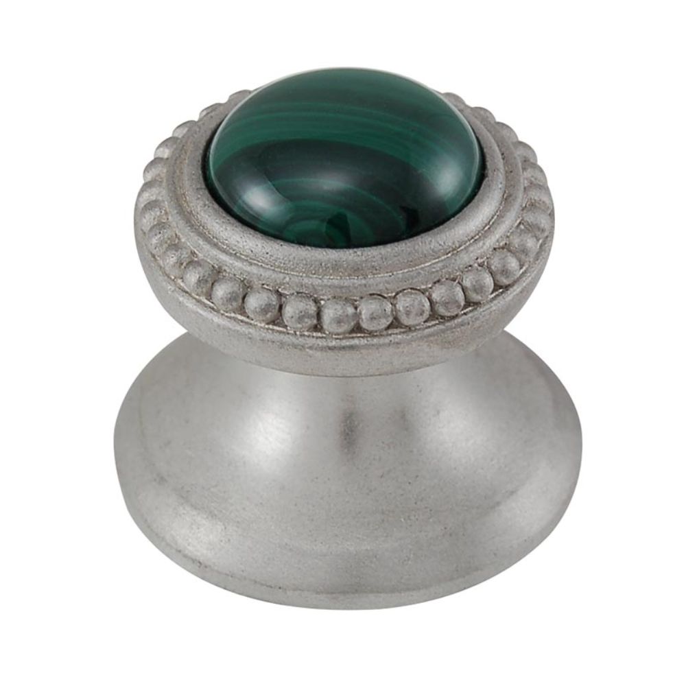 Vicenza K1147-SN-MA Gioiello Knob Small Beads in Satin Nickel with Malachite Leather and Stone Insert