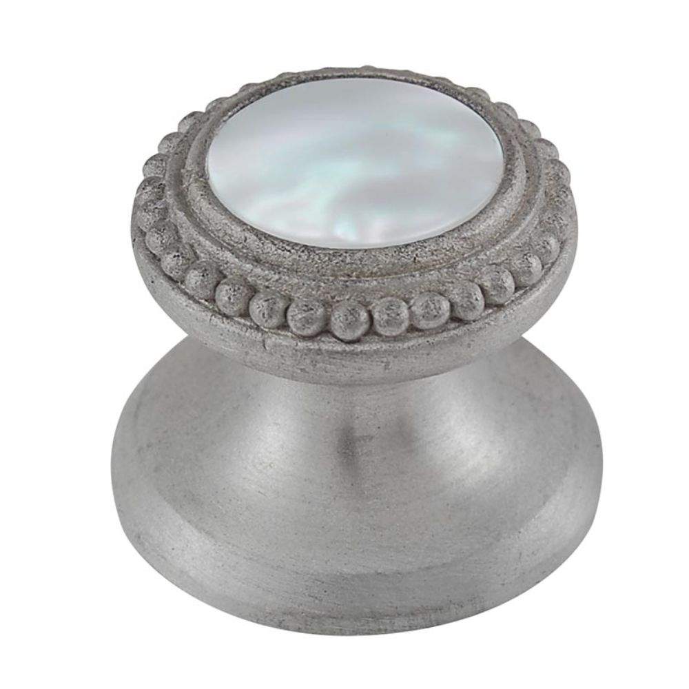 Vicenza K1147-SN-MP Gioiello Knob Small Beads in Satin Nickel with Mother of Pearl Leather and Stone Insert