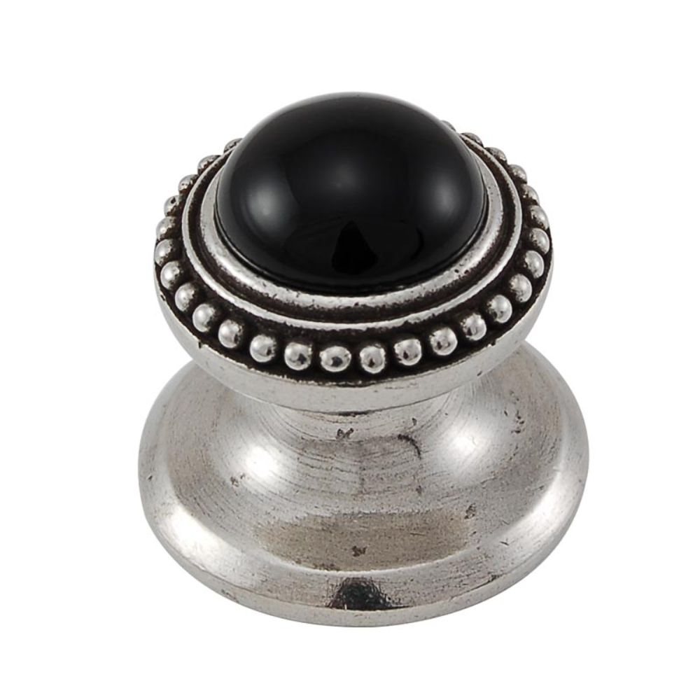 Vicenza K1147-VP-BO Gioiello Knob Small Beads in Vintage Pewter with Black Onyx Leather and Stone Insert
