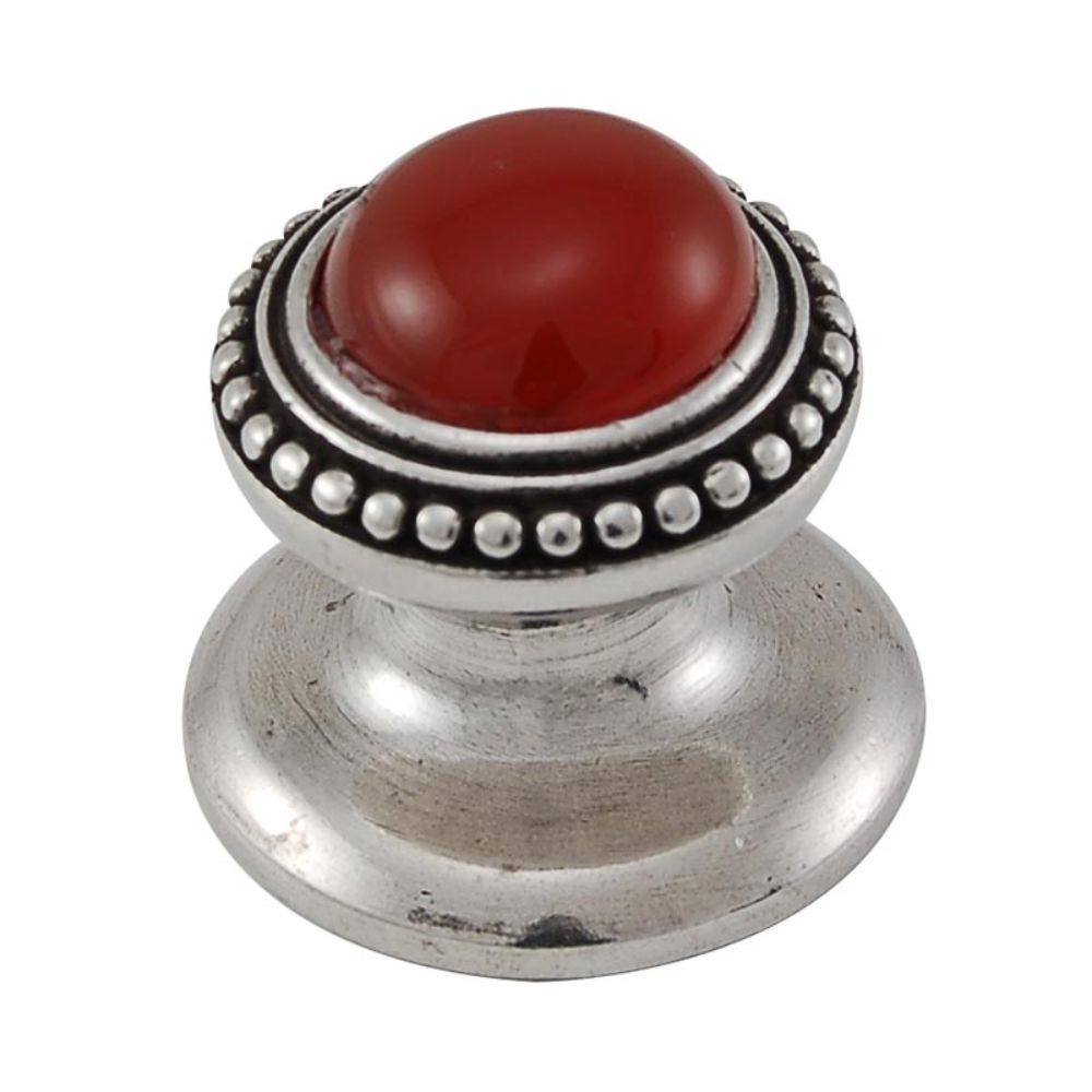 Vicenza K1147-VP-CA Gioiello Knob Small Beads in Vintage Pewter with Carnelian Leather and Stone Insert