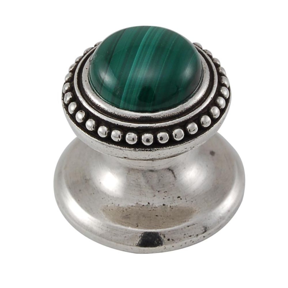 Vicenza K1147-VP-MA Gioiello Knob Small Beads in Vintage Pewter with Malachite Leather and Stone Insert