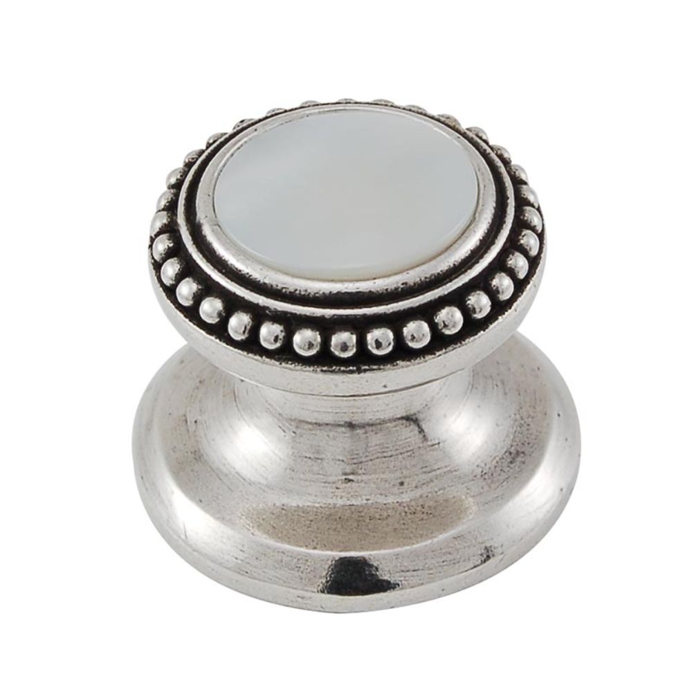 Vicenza K1147-VP-MP Gioiello Knob Small Beads in Vintage Pewter with Mother of Pearl Leather and Stone Insert