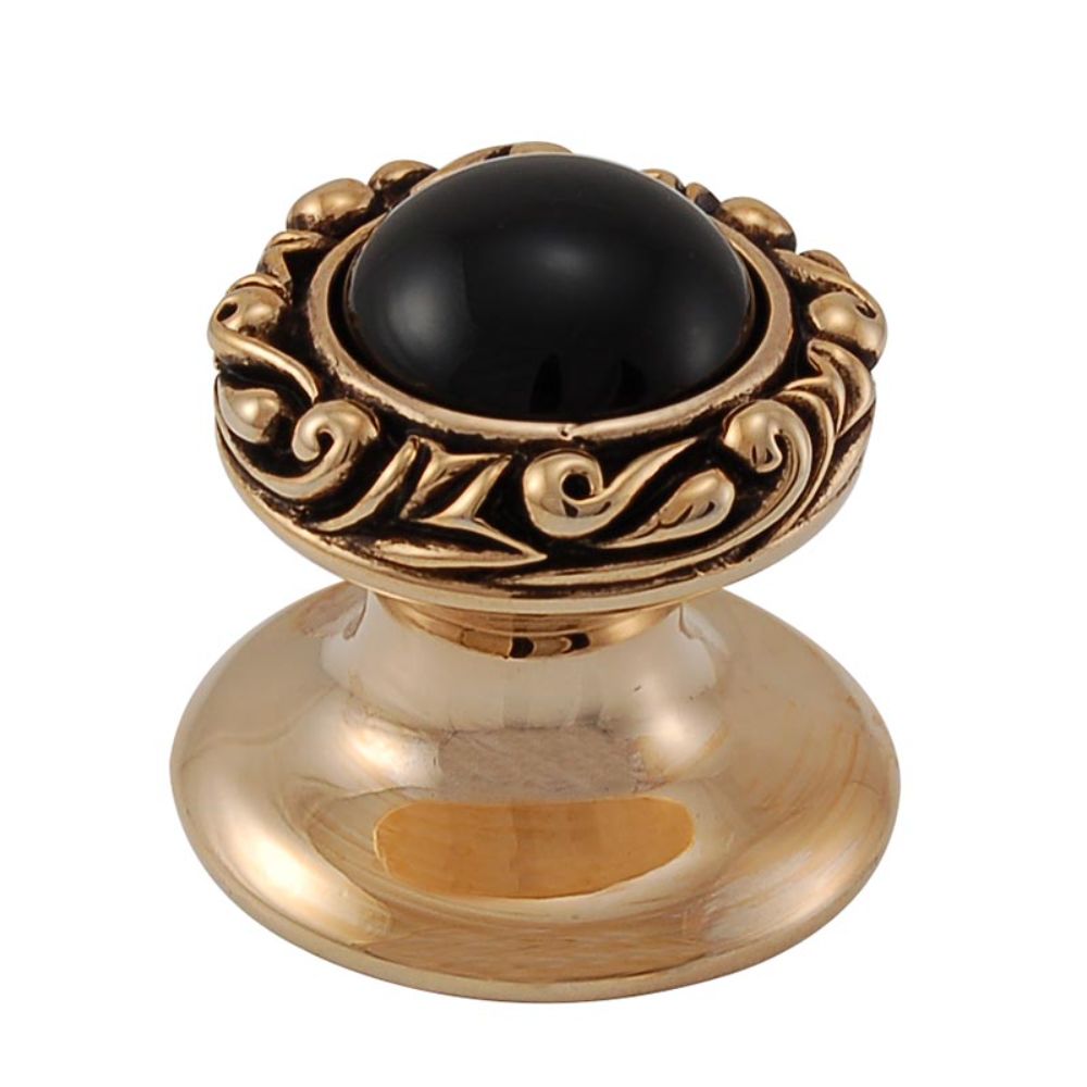 Vicenza K1148-AG-BO Liscio Knob Small in Antique Gold with Black Onyx Leather and Stone Insert