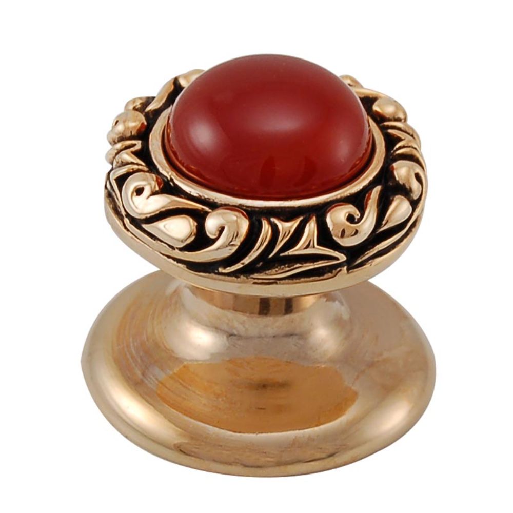Vicenza K1148-AG-CA Liscio Knob Small in Antique Gold with Carnelian Leather and Stone Insert