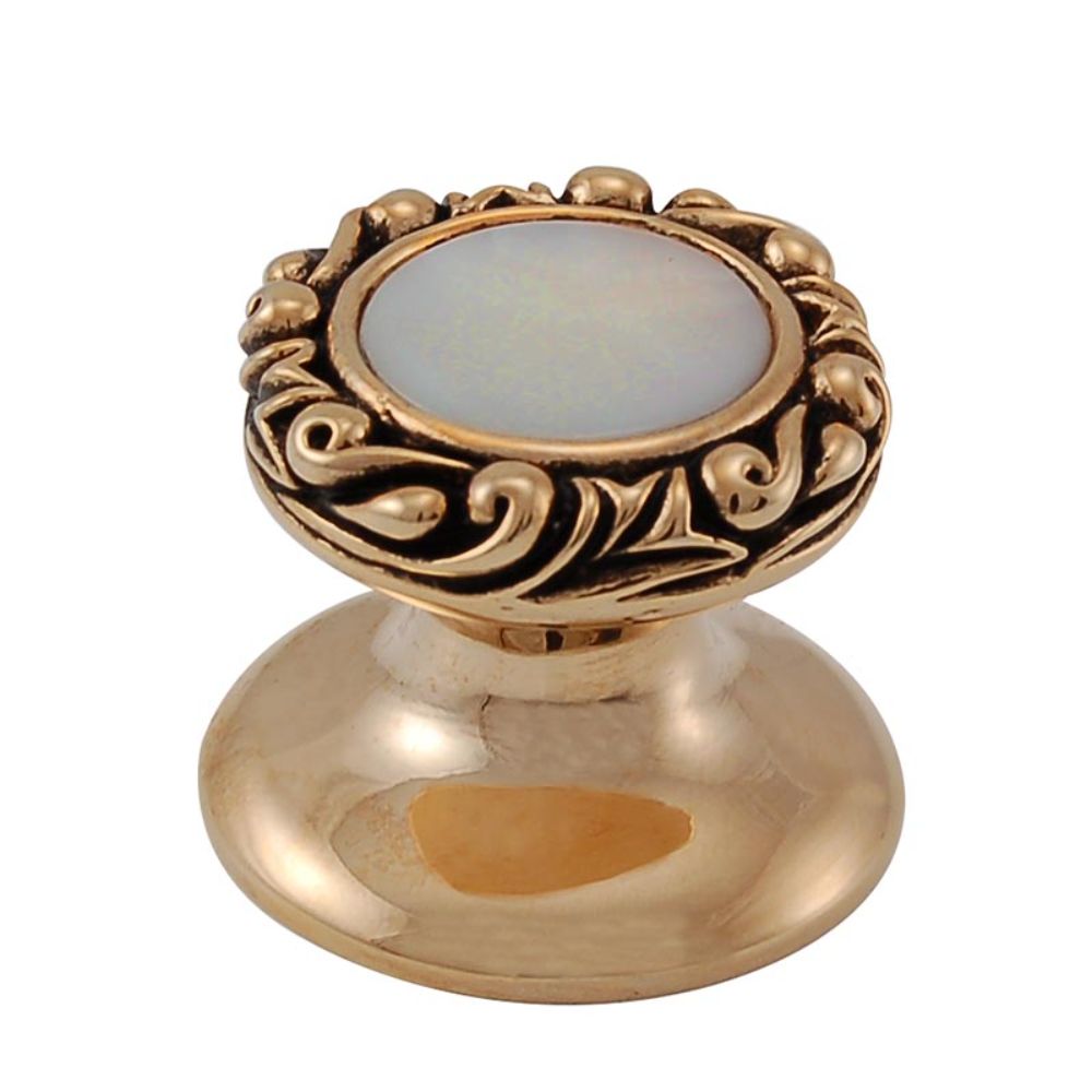 Vicenza K1148-AG-MP Liscio Knob Small in Antique Gold with Mother of Pearl Leather and Stone Insert