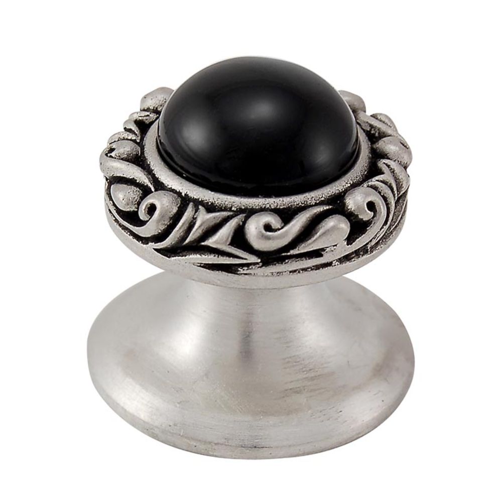 Vicenza K1148-AN-BO Liscio Knob Small in Antique Nickel with Black Onyx Leather and Stone Insert