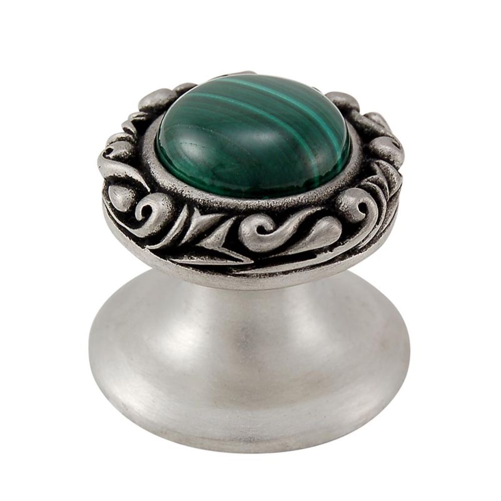 Vicenza K1148-AN-MA Liscio Knob Small in Antique Nickel with Malachite Leather and Stone Insert