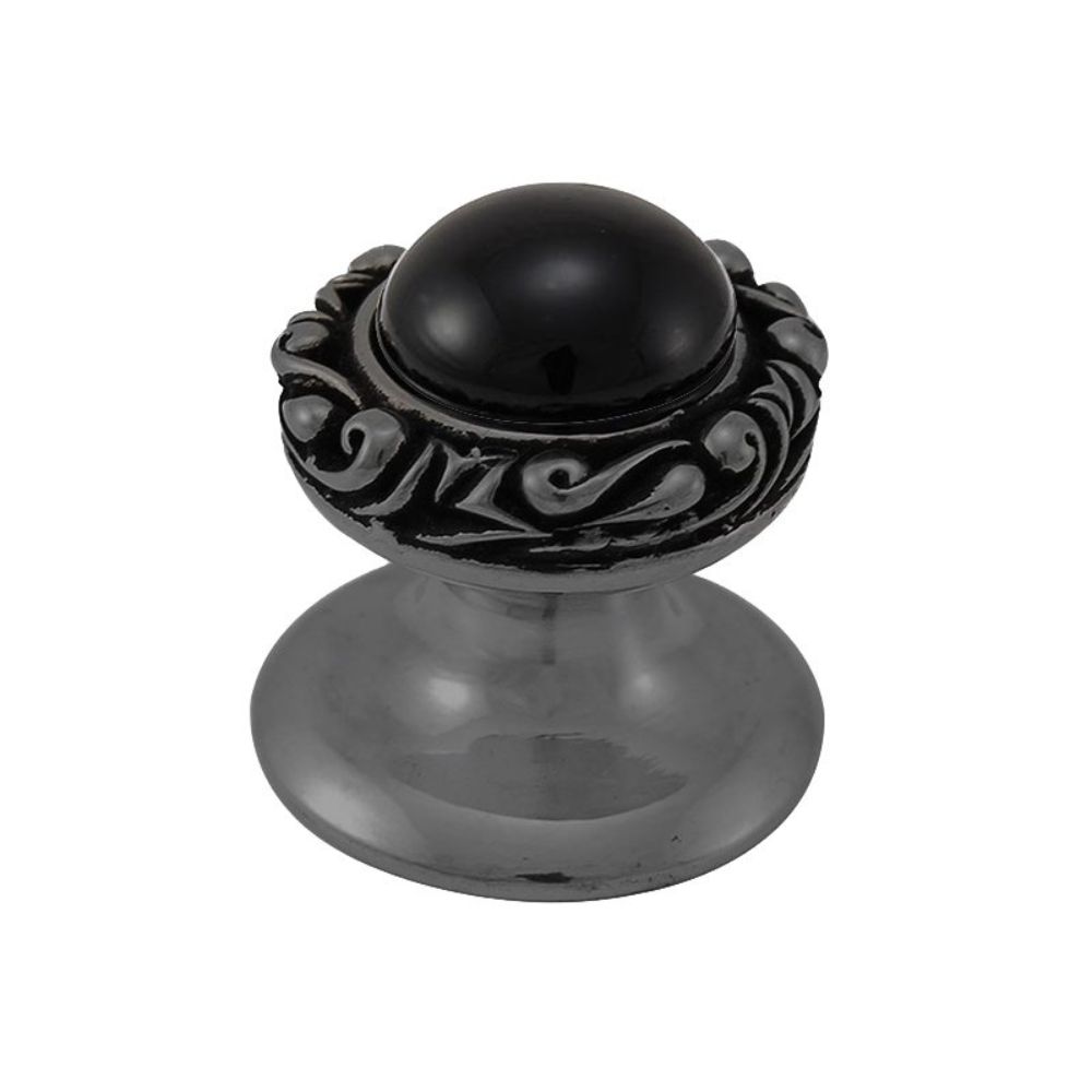 Vicenza K1148-GM-BO Liscio Knob Small in Gunmetal with Black Onyx Leather and Stone Insert