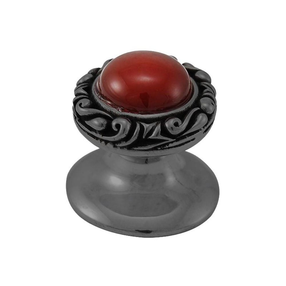 Vicenza K1148-GM-CA Liscio Knob Small in Gunmetal with Carnelian Leather and Stone Insert