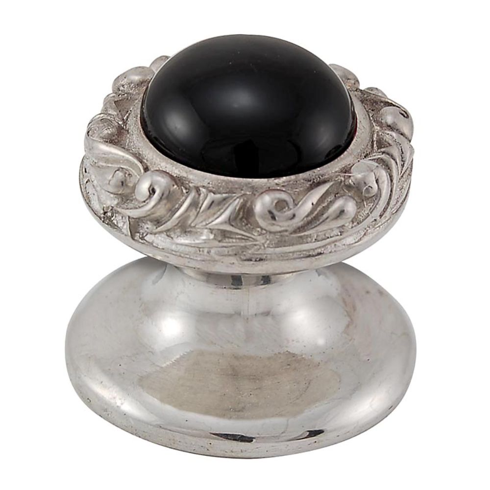 Vicenza K1148-PN-BO Liscio Knob Small in Polished Nickel with Black Onyx Leather and Stone Insert