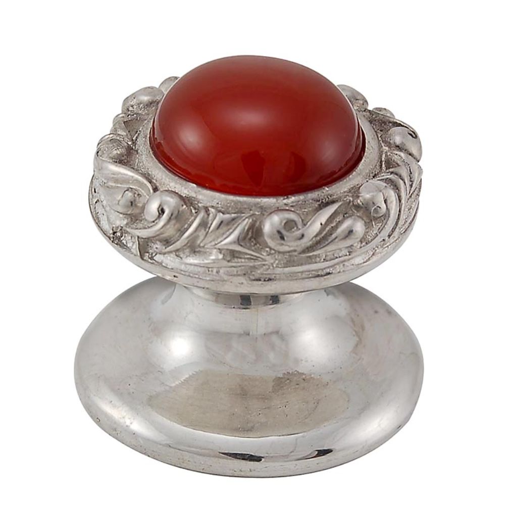 Vicenza K1148-PN-CA Liscio Knob Small in Polished Nickel with Carnelian Leather and Stone Insert