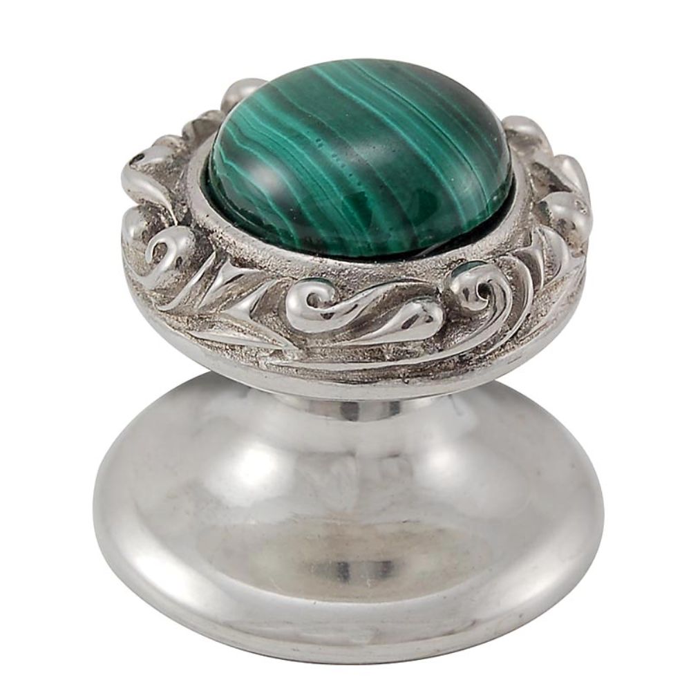 Vicenza K1148-PN-MA Liscio Knob Small in Polished Nickel with Malachite Leather and Stone Insert