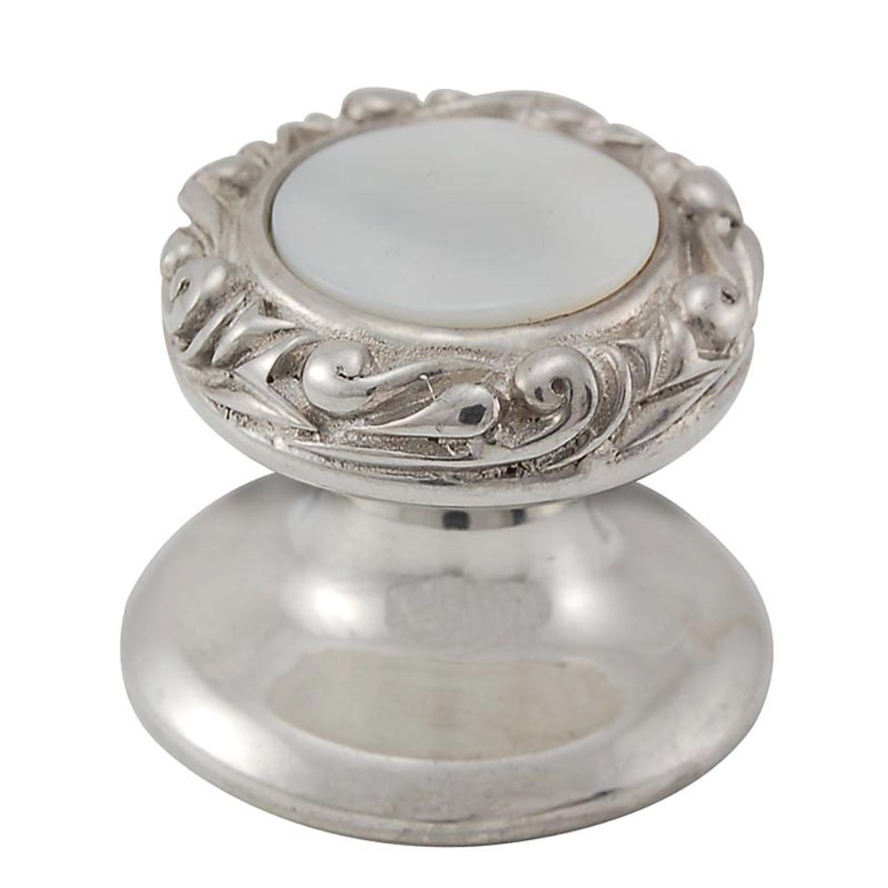 Vicenza K1148-PN-MP Liscio Knob Small in Polished Nickel with Mother of Pearl Leather and Stone Insert