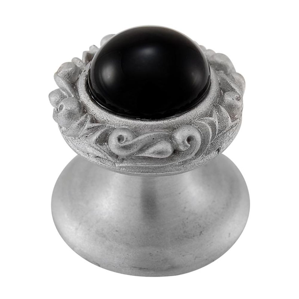 Black Onyx Small Vicenza Designs K1148 Liscio  Round  Stone Insert  Knob Antique Silver 