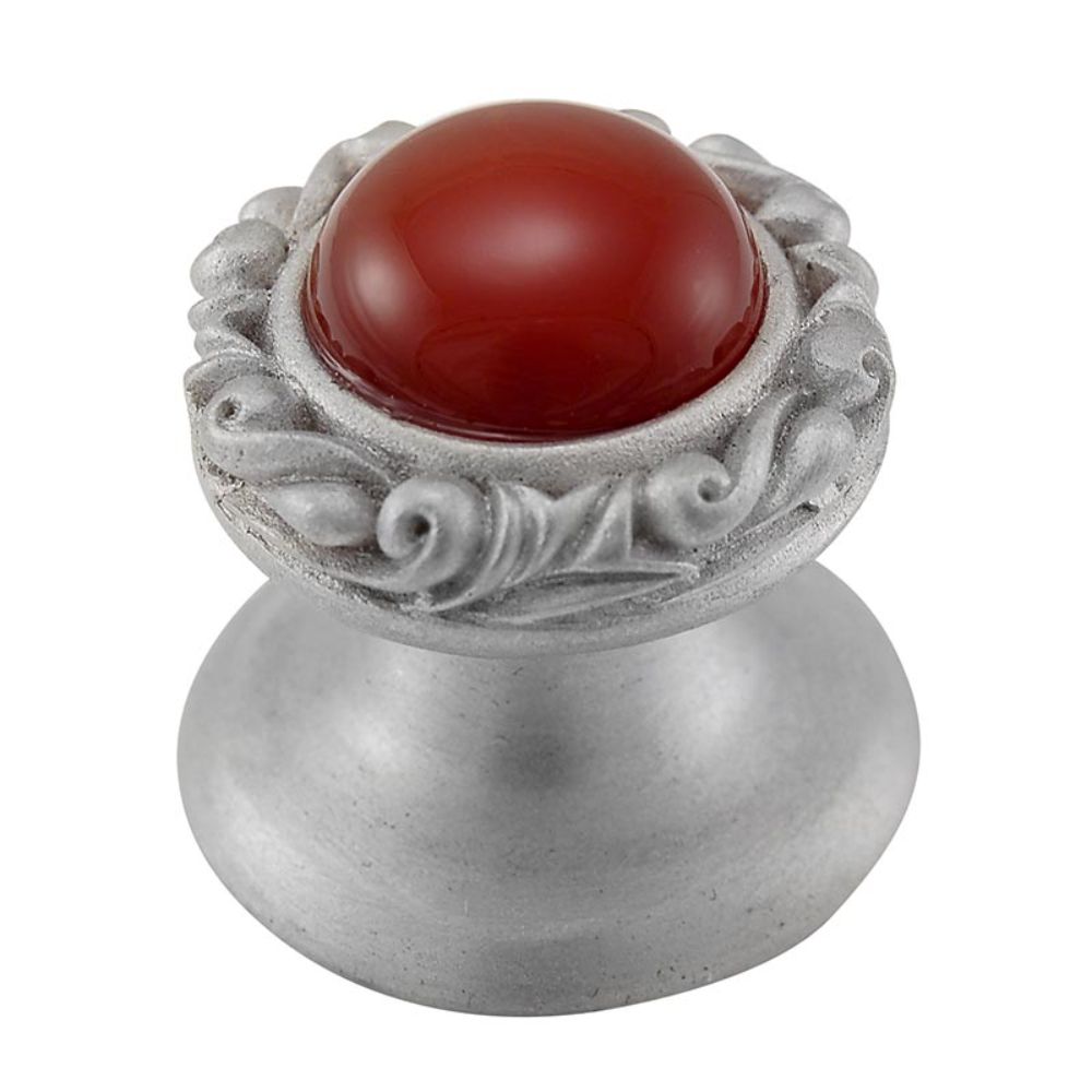 Vicenza K1148-SN-CA Liscio Knob Small in Satin Nickel with Carnelian Leather and Stone Insert