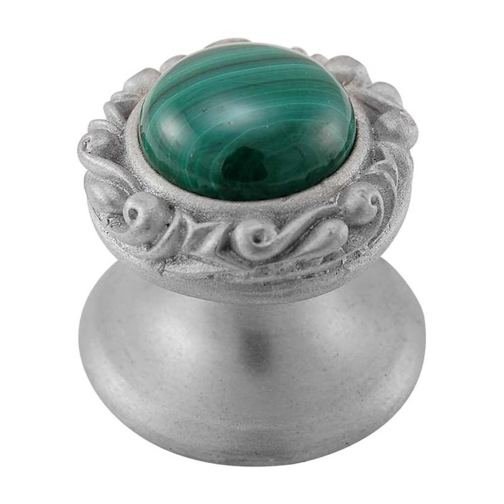 Vicenza K1148-SN-MA Liscio Knob Small in Satin Nickel with Malachite Leather and Stone Insert