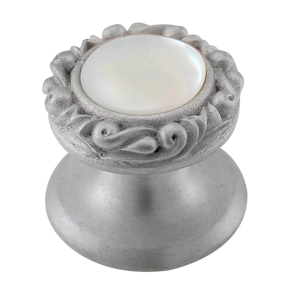 Vicenza K1148-SN-MP Liscio Knob Small in Satin Nickel with Mother of Pearl Leather and Stone Insert
