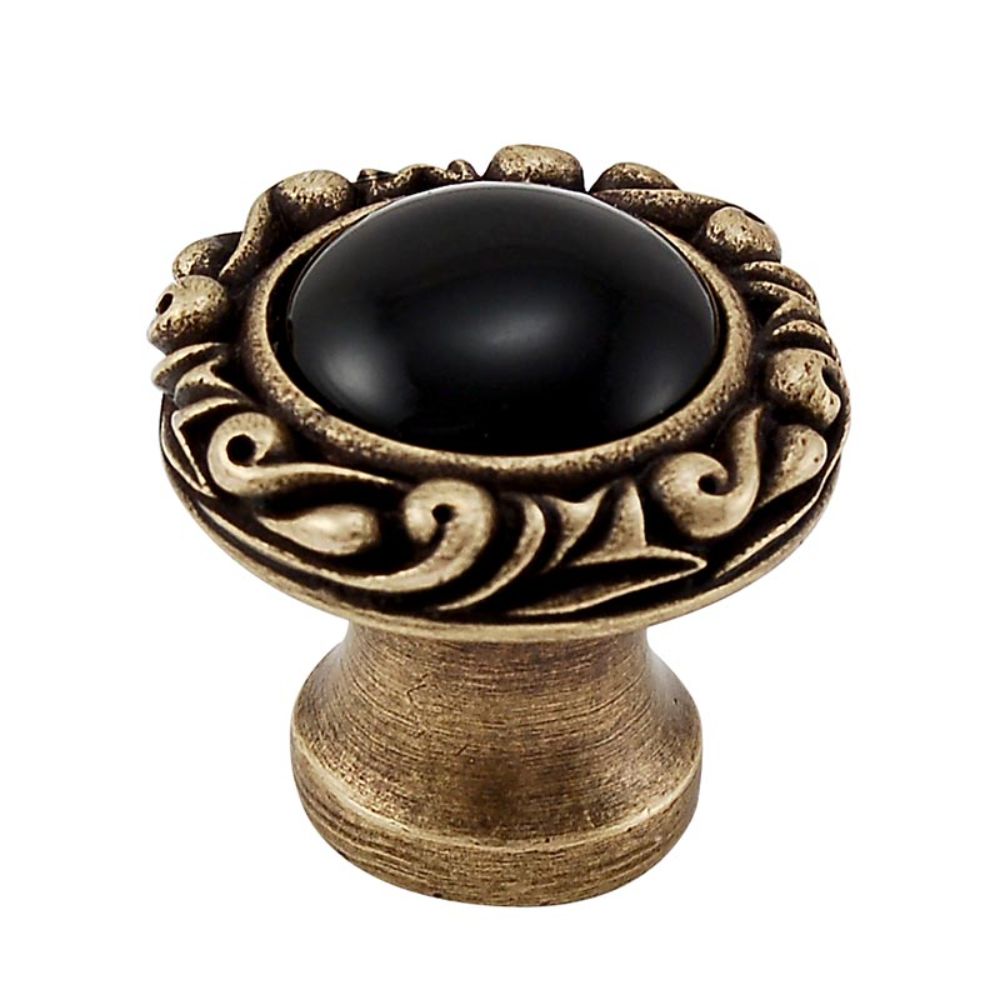 Small Black Onyx Antique Brass Vicenza Designs K1148P Liscio  Round  Stone Insert  Knob with  Small Base 