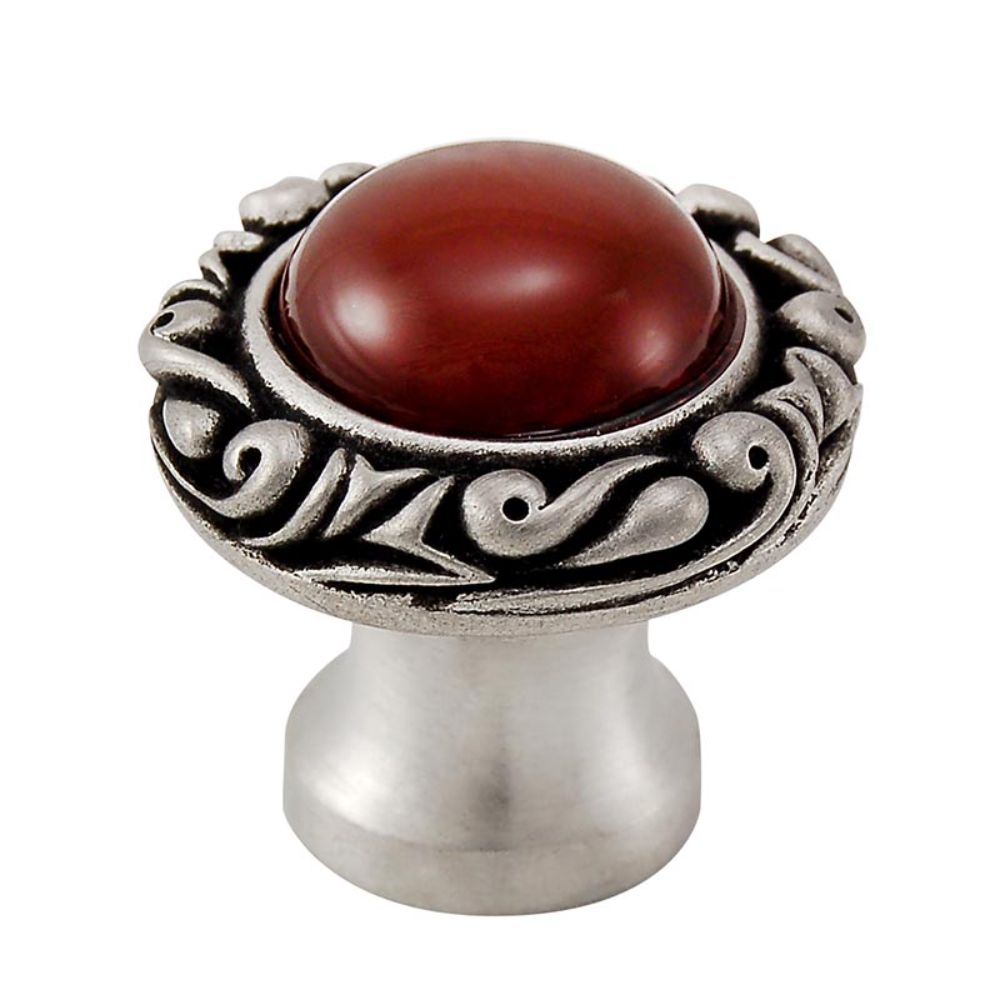 Vicenza K1148P-AN-CA Liscio Knob Small Base with Insert in Antique Nickel with Carnelian Leather and Stone Insert