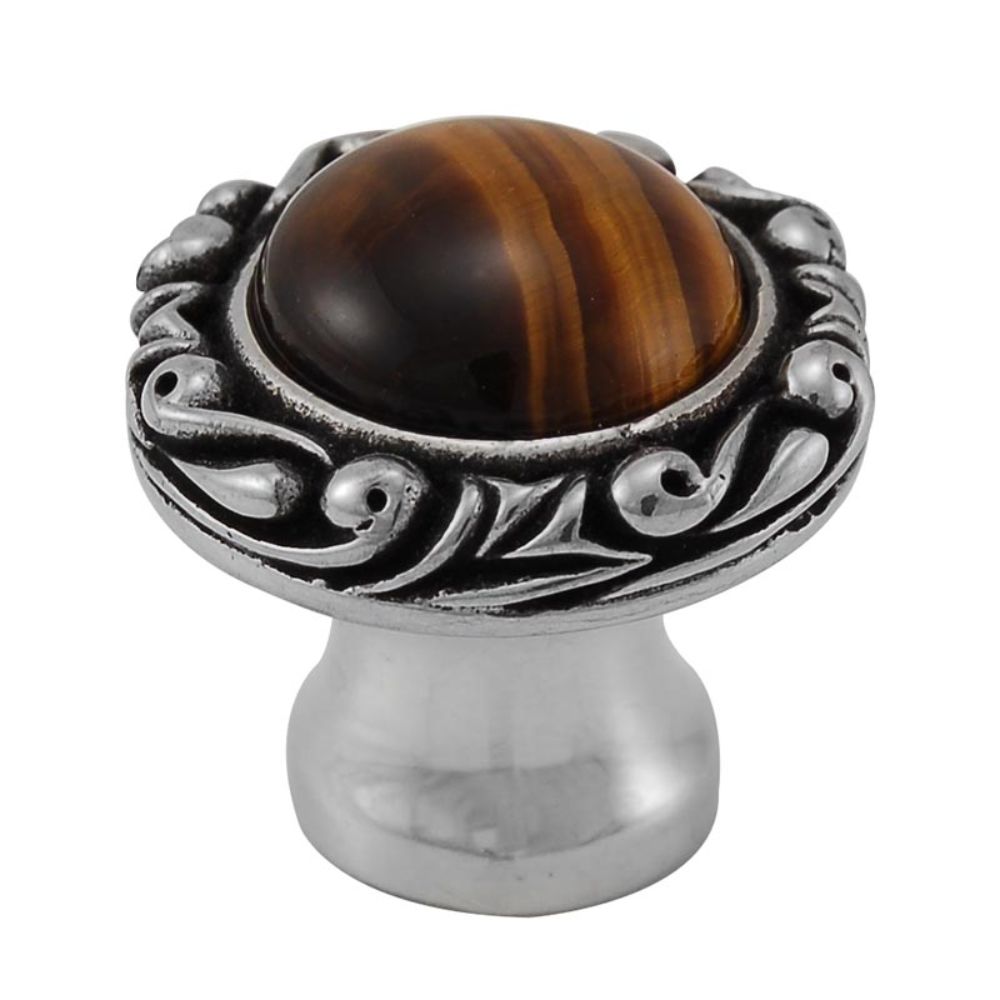 Vicenza K1148P-AS-TE Liscio Knob Small Base with Insert in Antique Silver with Tiger