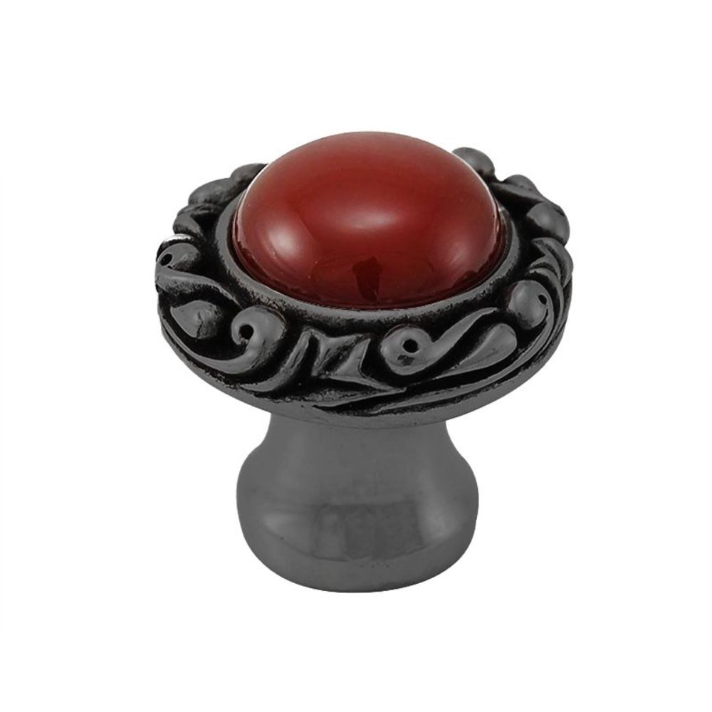 Vicenza K1148P-GM-CA Liscio Knob Small Base with Insert in Gunmetal with Carnelian Leather and Stone Insert