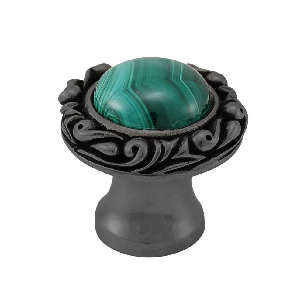Vicenza K1148P-GM-MA Liscio Knob Small Base with Insert in Gunmetal with Malachite Leather and Stone Insert