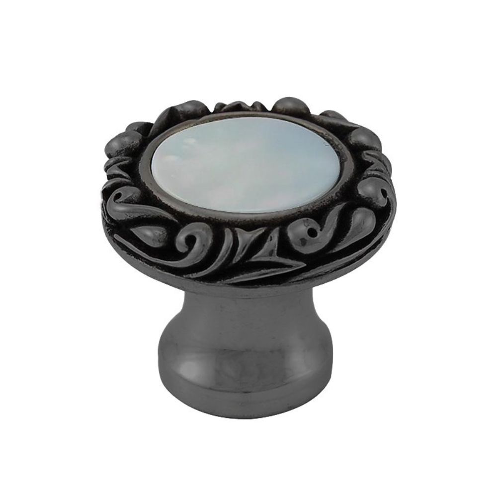 Vicenza K1148P-GM-MP Liscio Knob Small Base with Insert in Gunmetal with Mother of Pearl Leather and Stone Insert