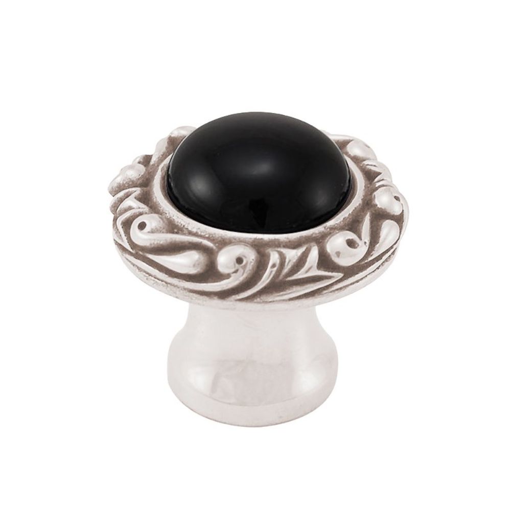 Vicenza K1148P-PN-BO Liscio Knob Small Base with Insert in Polished Nickel with Black Onyx Leather and Stone Insert
