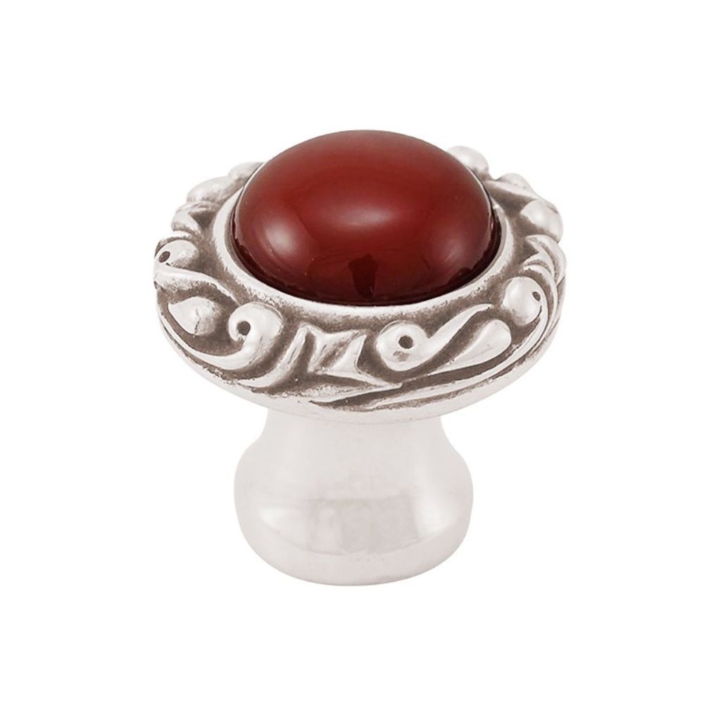 Vicenza K1148P-PN-CA Liscio Knob Small Base with Insert in Polished Nickel with Carnelian Leather and Stone Insert