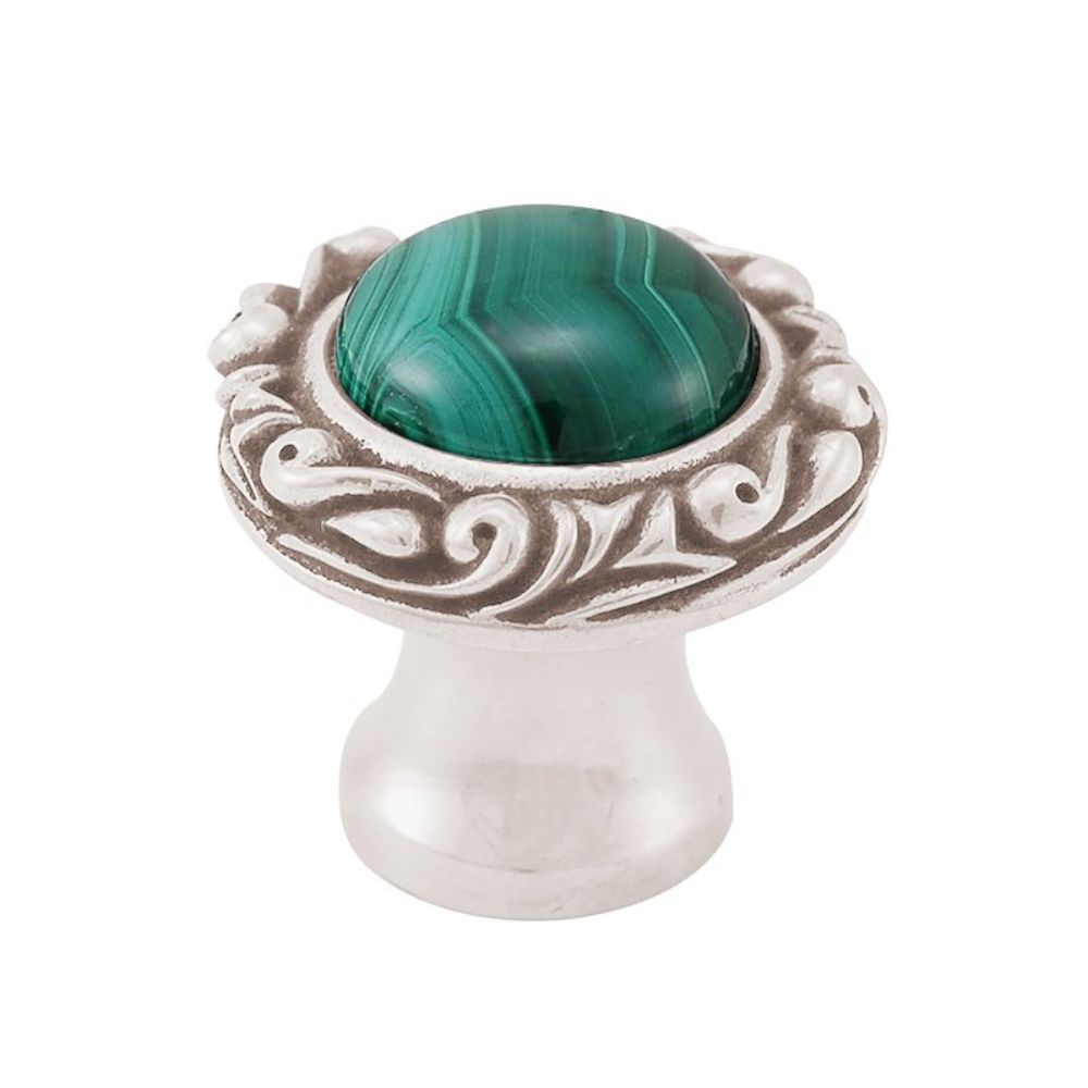 Vicenza K1148P-PN-MA Liscio Knob Small Base with Insert in Polished Nickel with Malachite Leather and Stone Insert