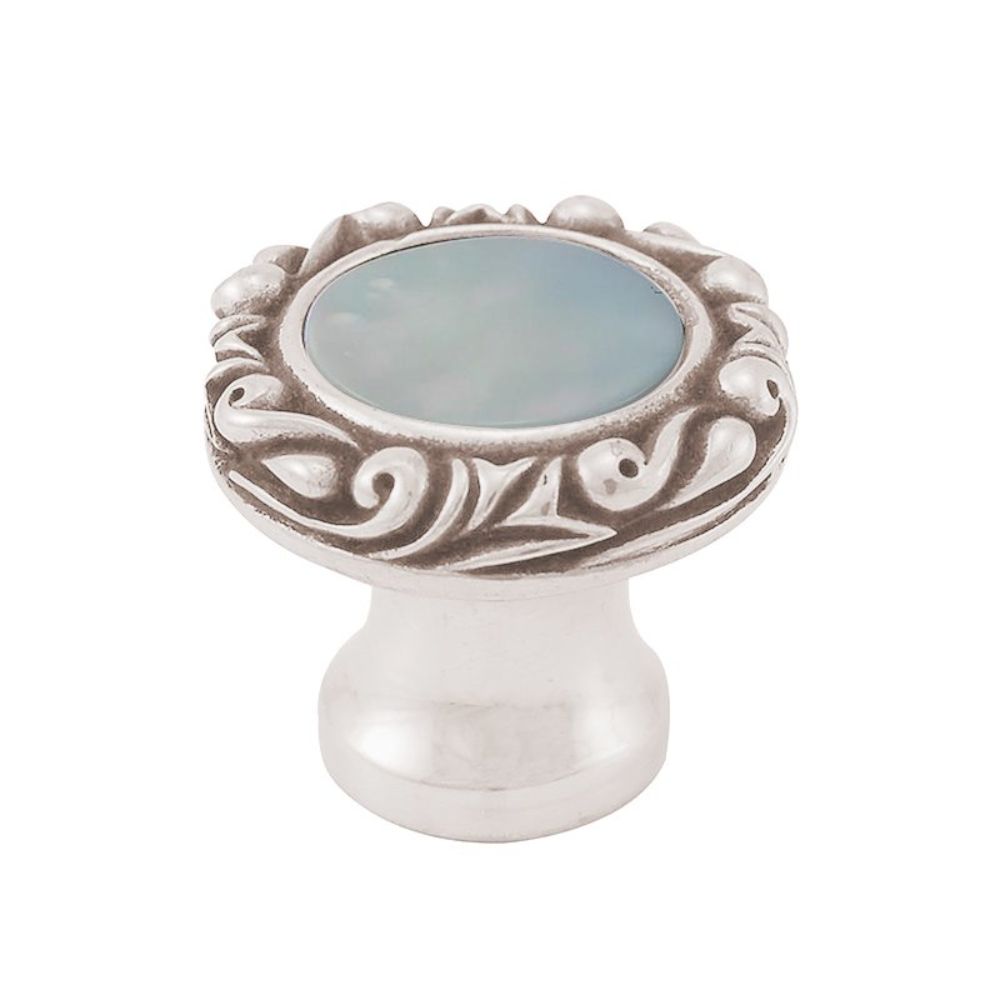 Vicenza K1148P-PN-MP Liscio Knob Small Base with Insert in Polished Nickel with Mother of Pearl Leather and Stone Insert