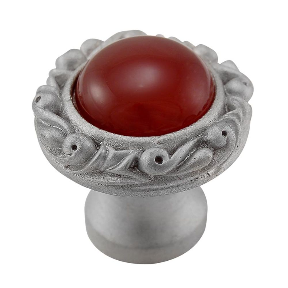 Vicenza K1148P-SN-CA Liscio Knob Small Base with Insert in Satin Nickel with Carnelian Leather and Stone Insert