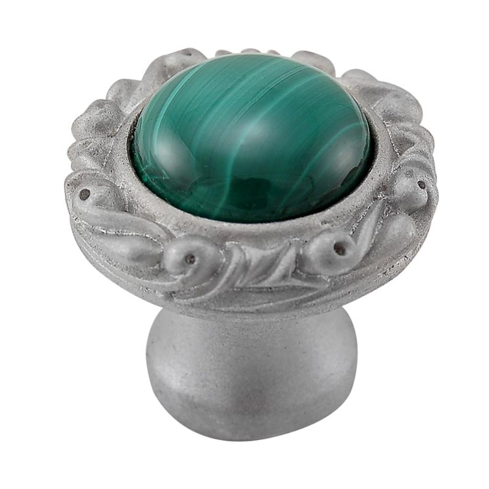 Vicenza K1148P-SN-MA Liscio Knob Small Base with Insert in Satin Nickel with Malachite Leather and Stone Insert