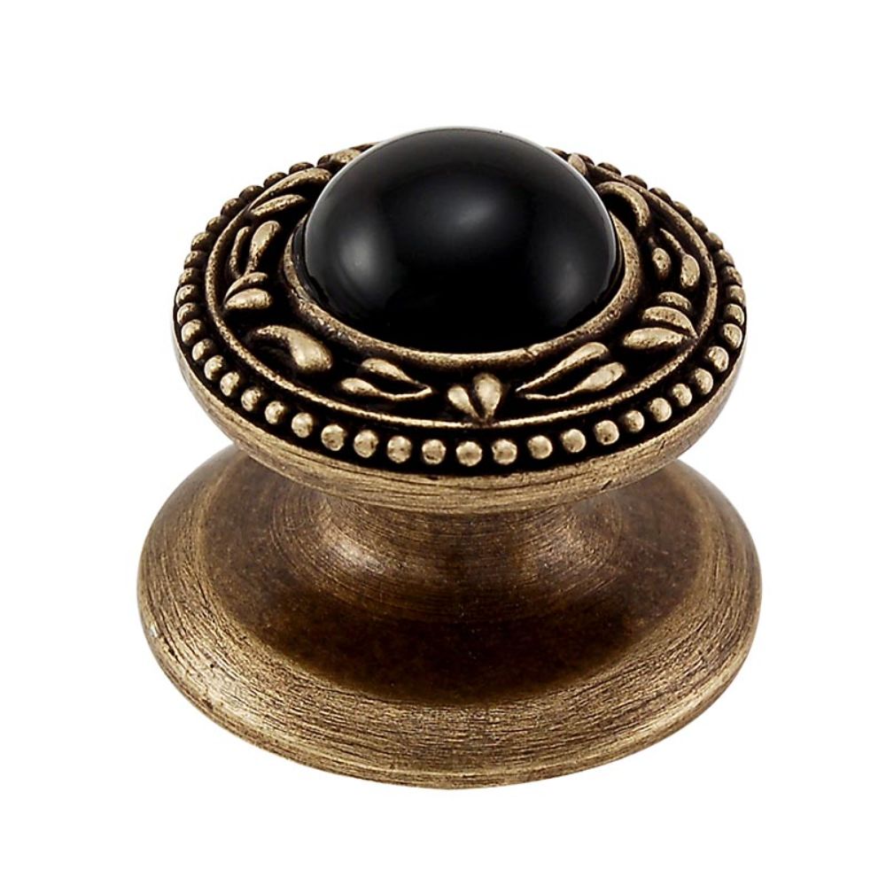 Vicenza K1149-AB-BO San Michele Knob Small in Antique Brass with Black Onyx Leather and Stone Insert