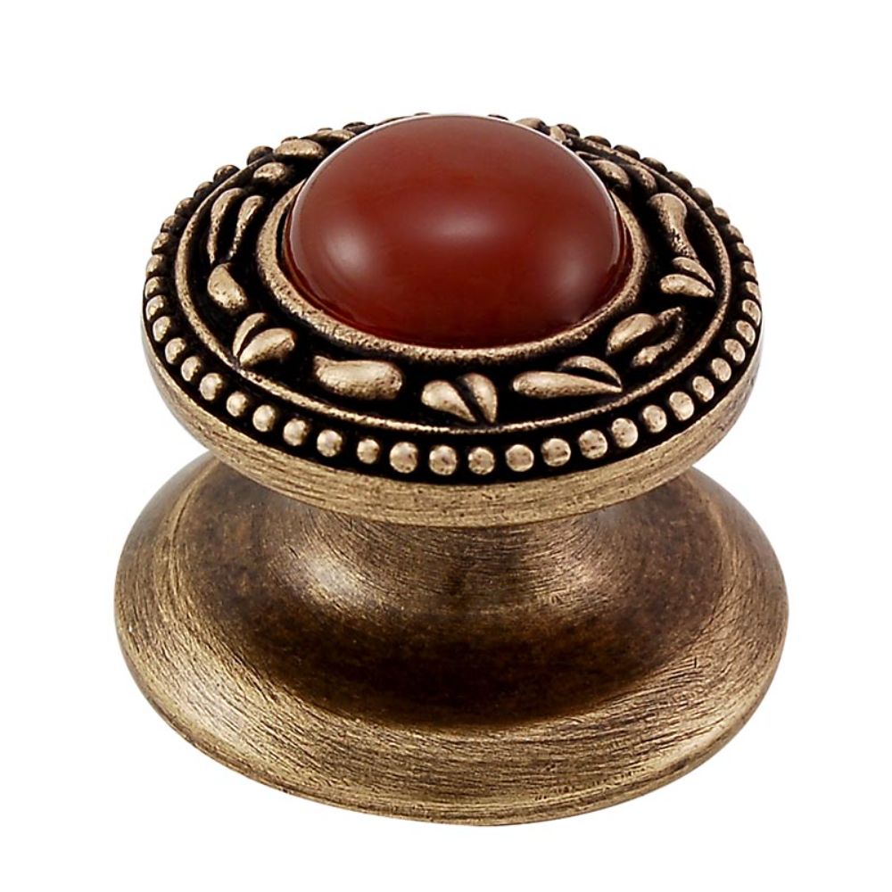 Vicenza K1149-AB-CA San Michele Knob Small in Antique Brass with Carnelian Leather and Stone Insert