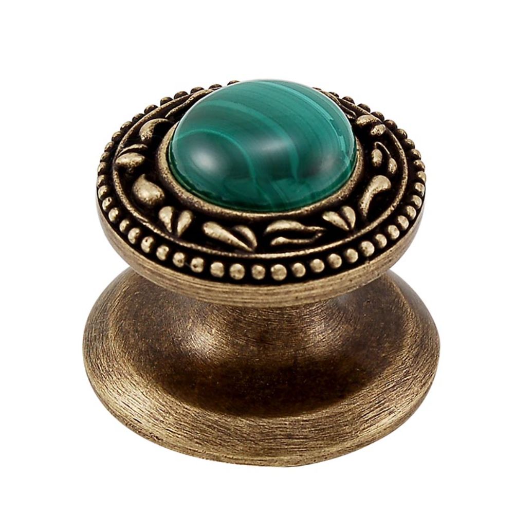 Vicenza K1149-AB-MA San Michele Knob Small in Antique Brass with Malachite Leather and Stone Insert