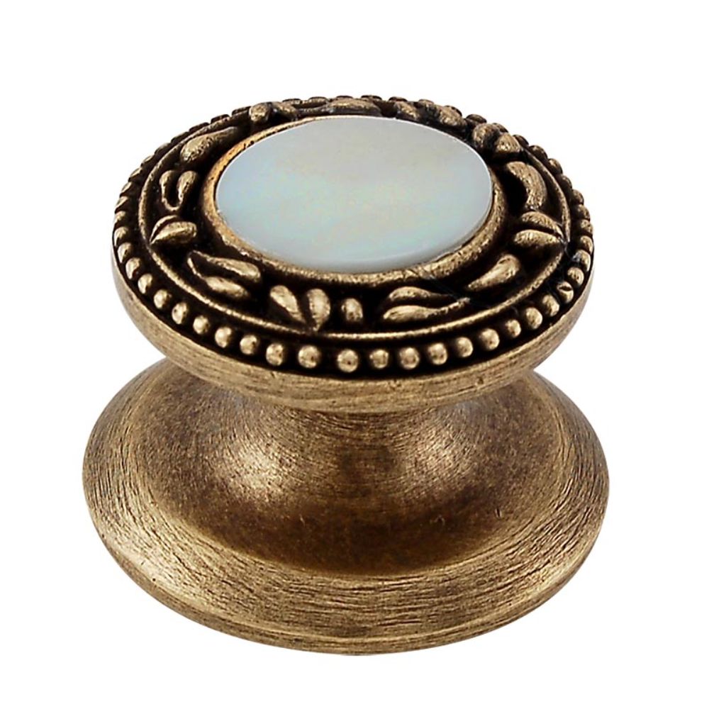 Vicenza K1149-AB-MP San Michele Knob Small in Antique Brass with Mother of Pearl Leather and Stone Insert
