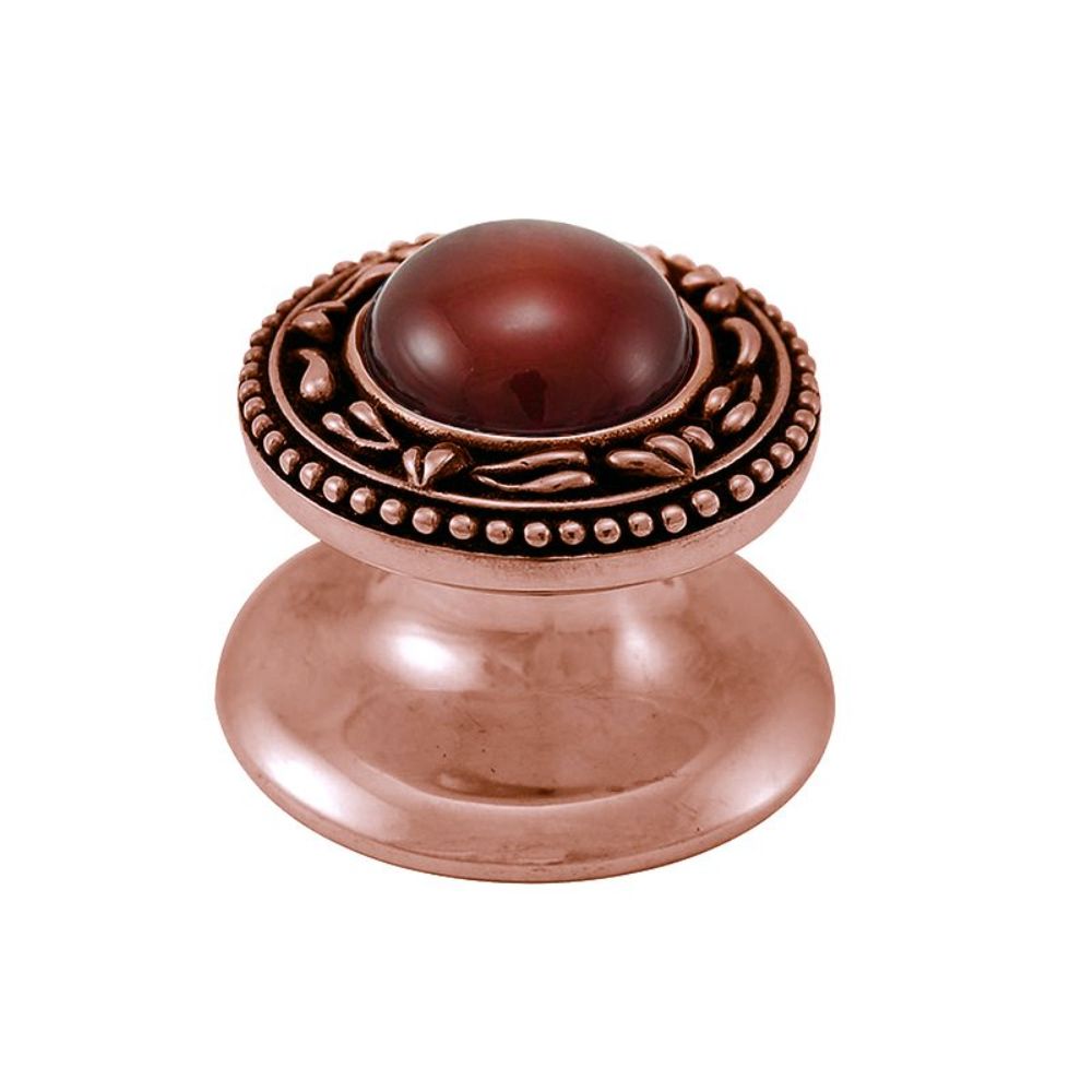 Vicenza K1149-AC-CA San Michele Knob Small in Antique Copper with Carnelian Leather and Stone Insert