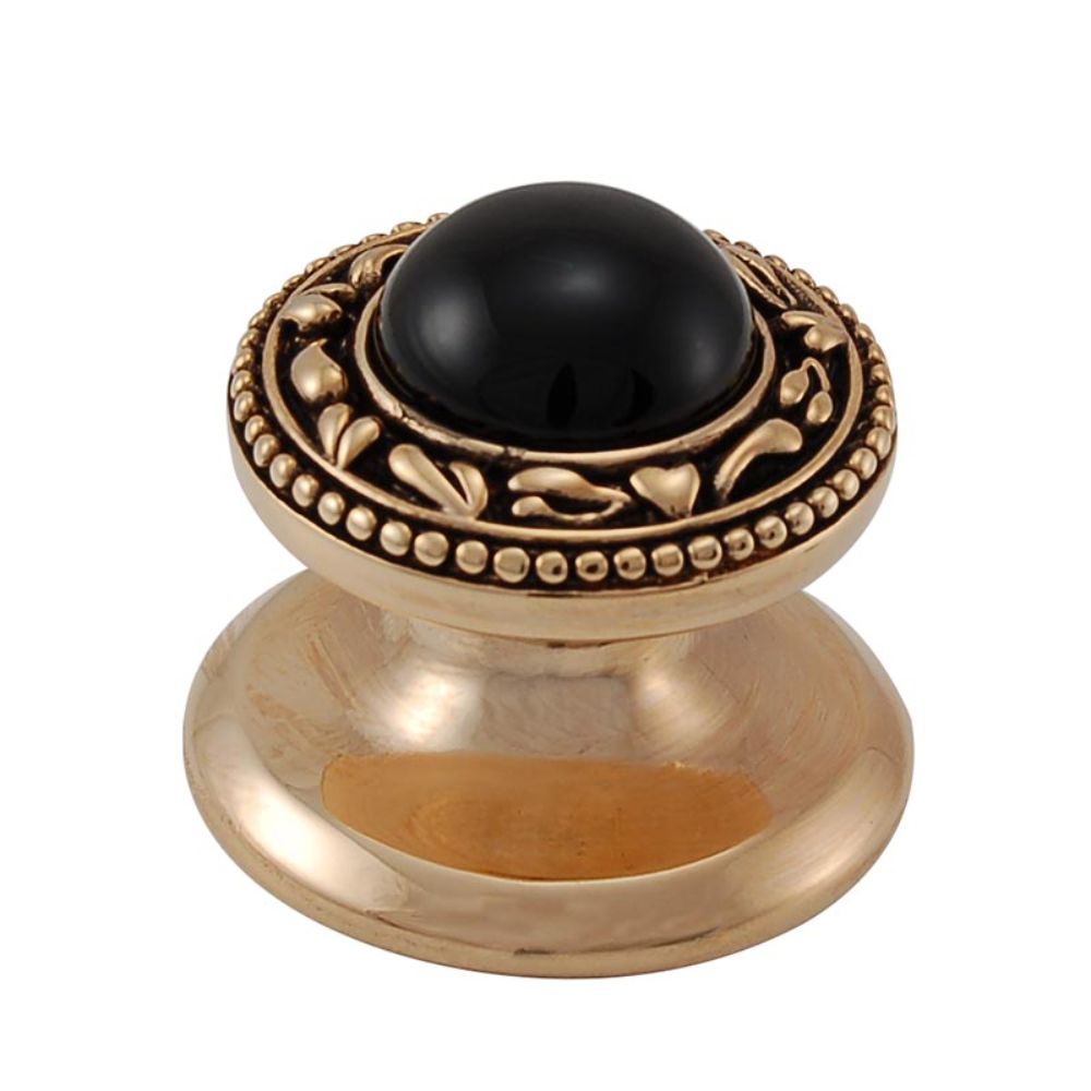 Vicenza K1149-AG-BO San Michele Knob Small in Antique Gold with Black Onyx Leather and Stone Insert