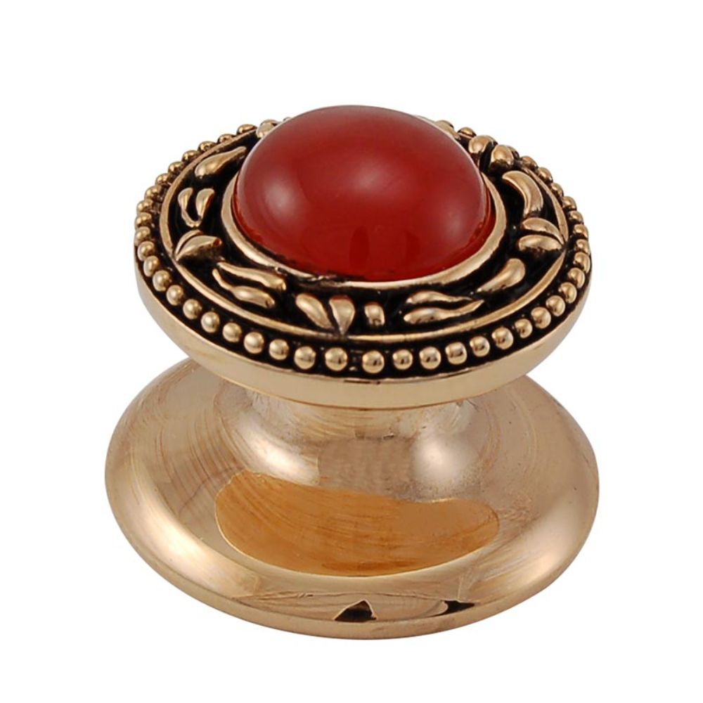Vicenza K1149-AG-CA San Michele Knob Small in Antique Gold with Carnelian Leather and Stone Insert