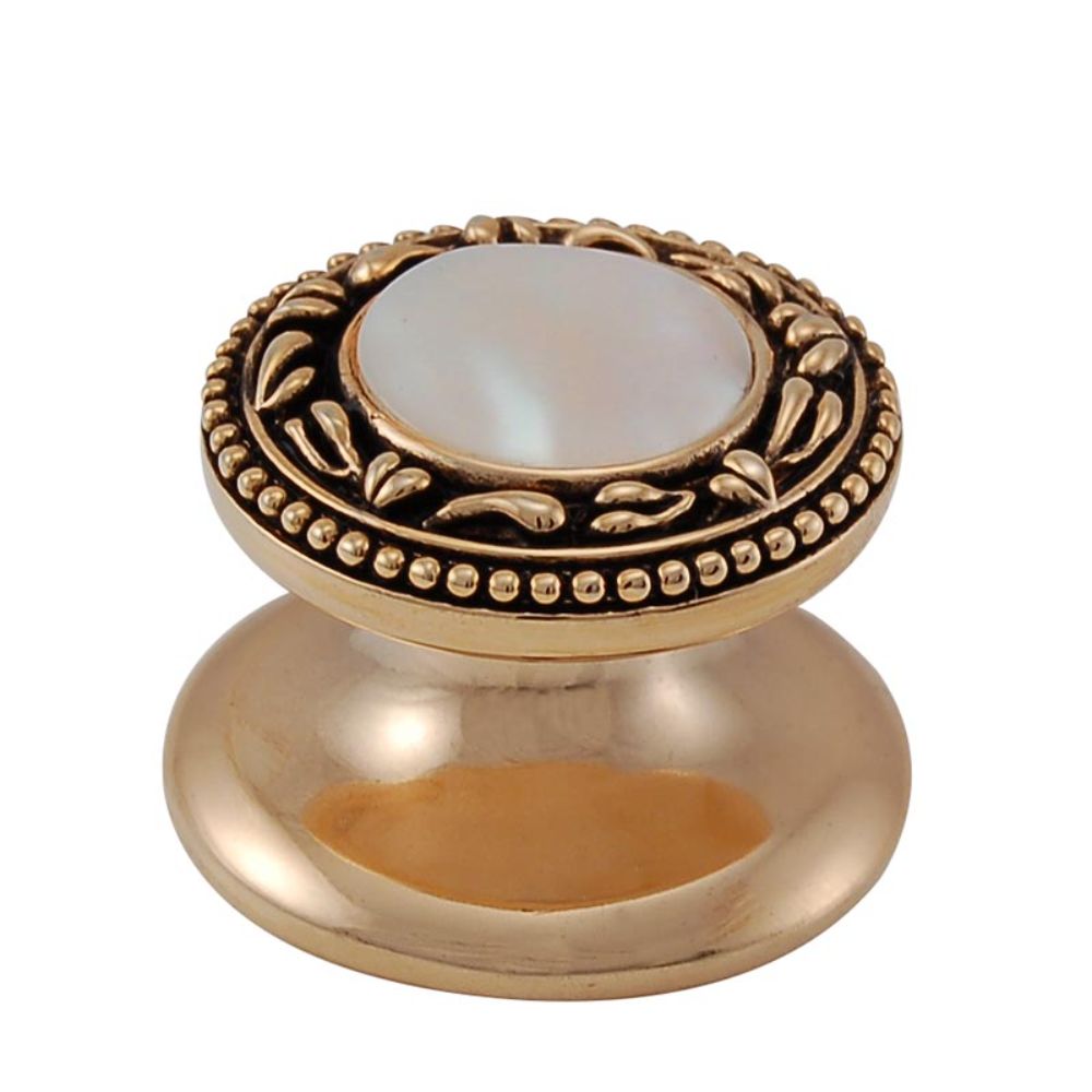 Vicenza K1149-AG-MP San Michele Knob Small in Antique Gold with Mother of Pearl Leather and Stone Insert