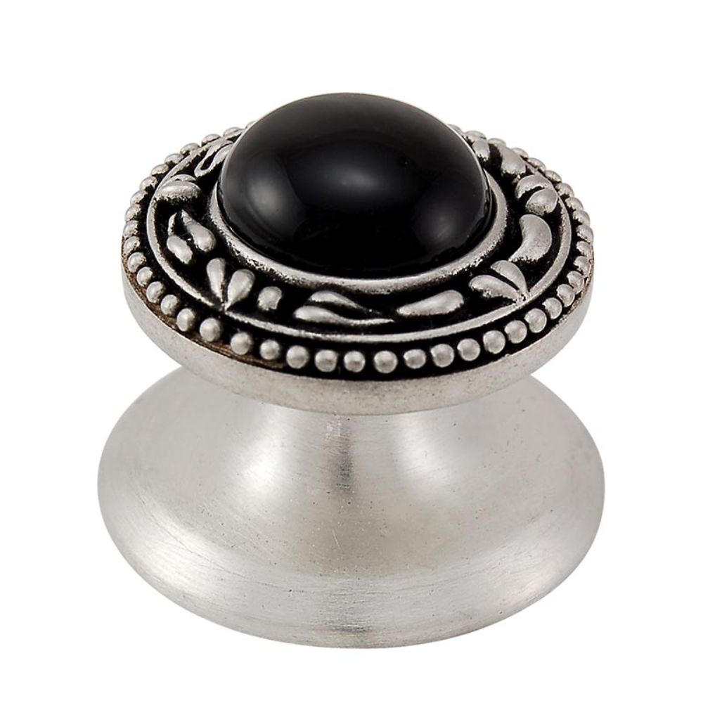 Vicenza K1149-AN-BO San Michele Knob Small in Antique Nickel with Black Onyx Leather and Stone Insert