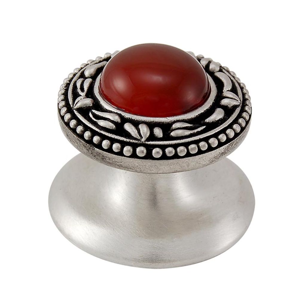 Vicenza K1149-AN-CA San Michele Knob Small in Antique Nickel with Carnelian Leather and Stone Insert