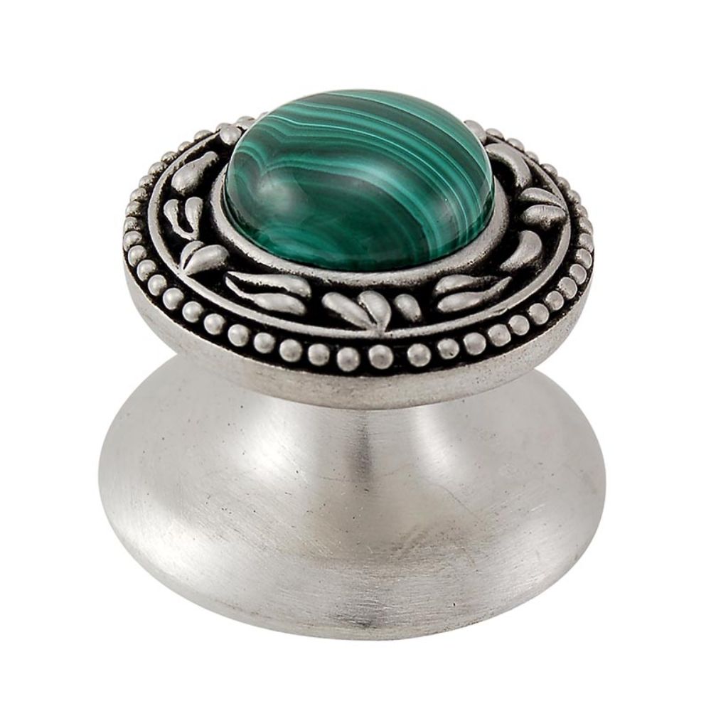 Vicenza K1149-AN-MA San Michele Knob Small in Antique Nickel with Malachite Leather and Stone Insert